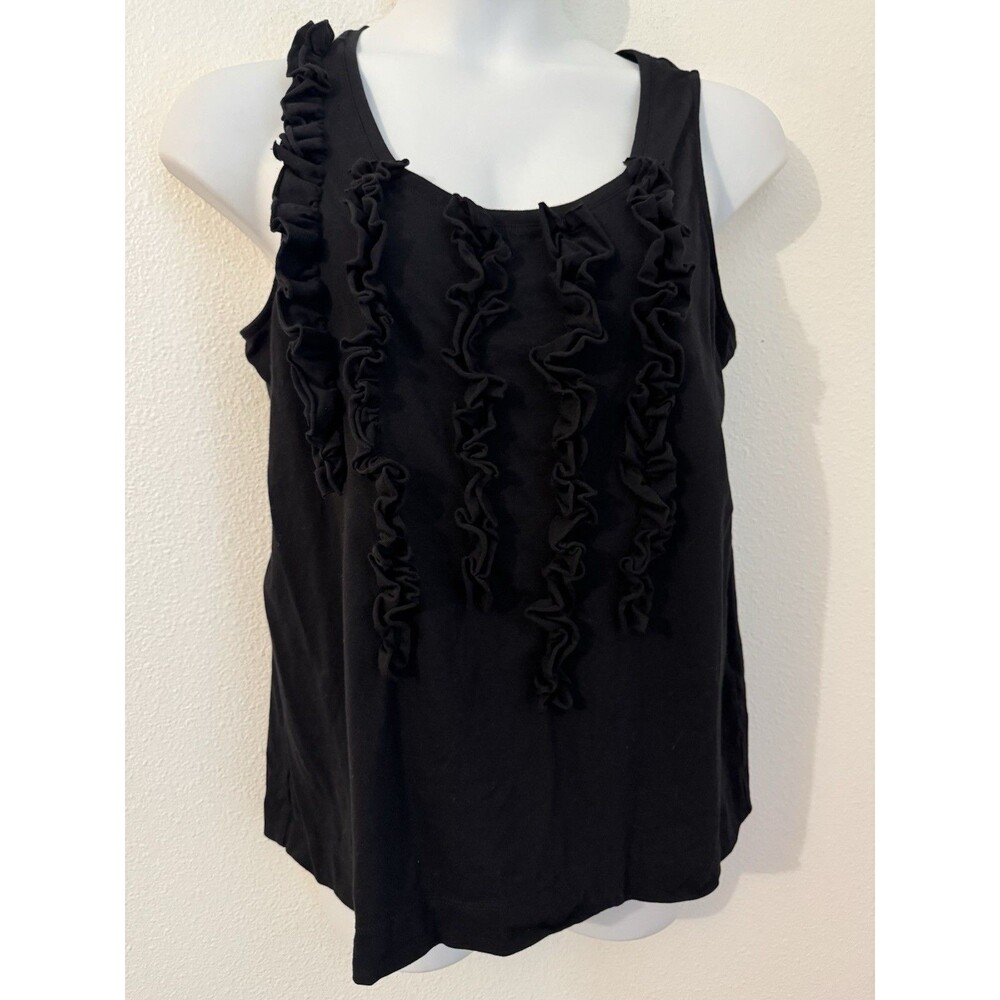 Chico's Tank Top Womens Size 3/XL Black 100% Cotton Ruffles Office Career EUC